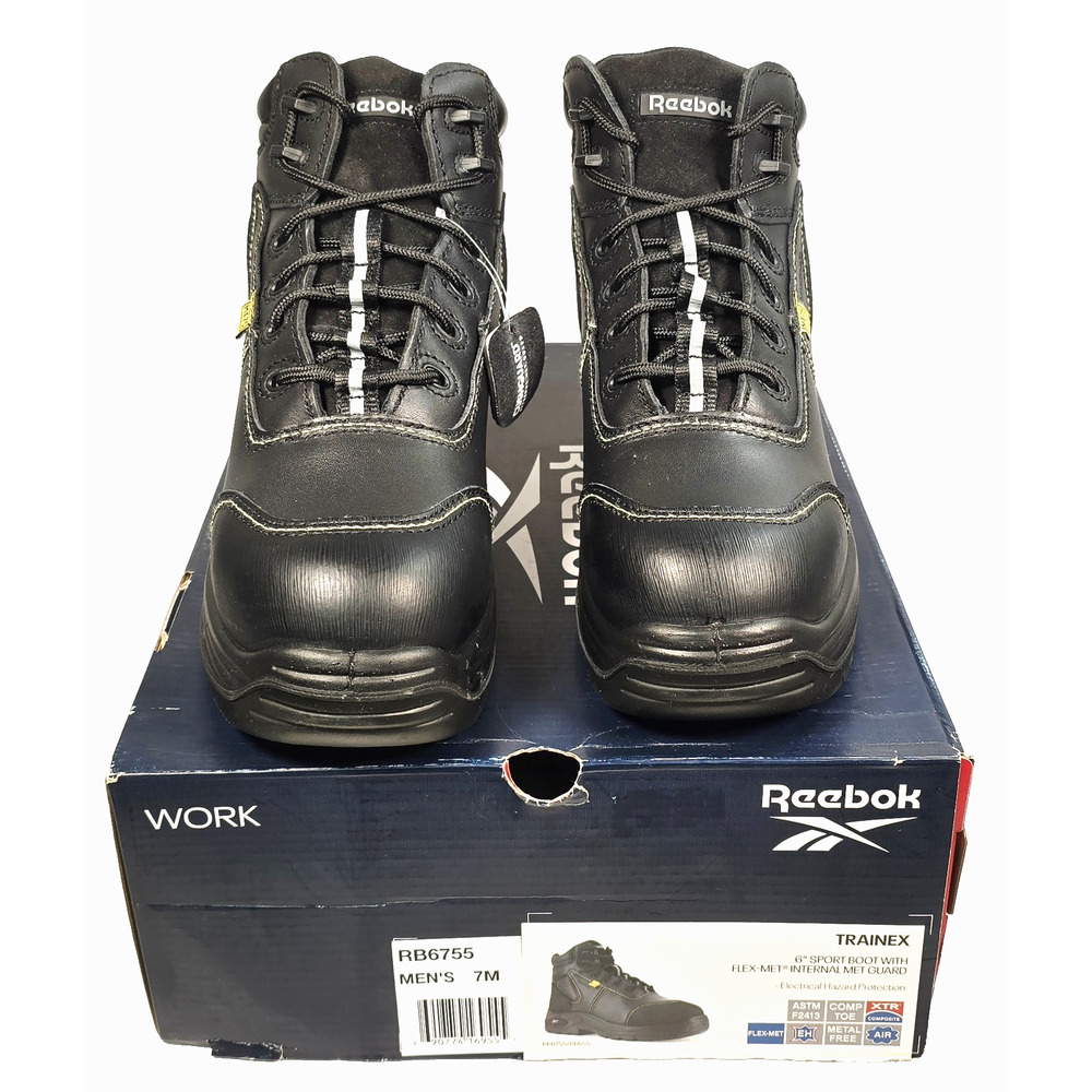 Reebok Men 7M Women 9M Work TRAINEX 6" Black Sport Boot With Net Guard Gorp Goth